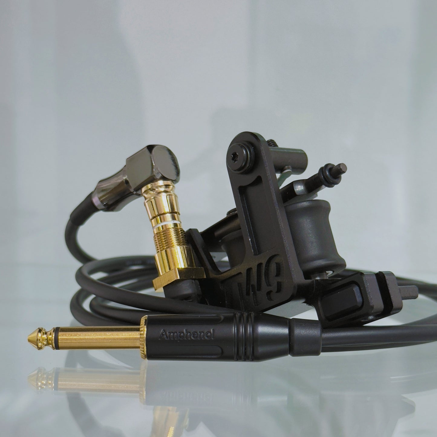 LEBA V2 2.0 black matte coil tattoo machine with RCA and clipcord connection, includes 90-degree cable