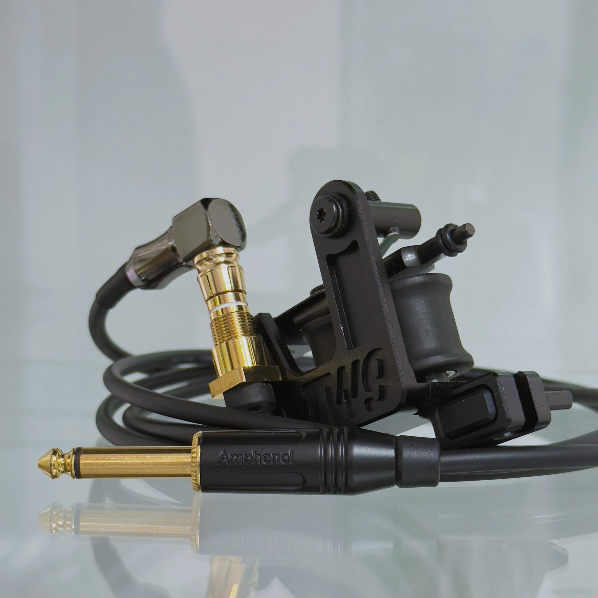 LEBA V2 2.0 black matte coil tattoo machine with RCA and clipcord connection, includes 90-degree cable